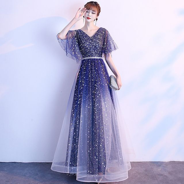 galaxy dress formal Navy Blue Galaxy Theme Formal Wedding Dress JESSE Size 16W / Navy main image 1
