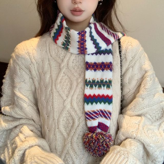 4-4 STUDIO-Chevron Pom Pom Knit Scarf