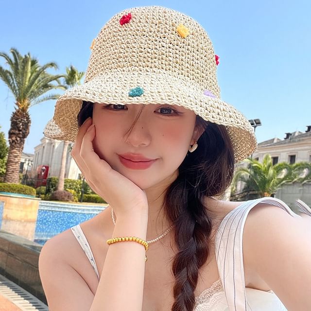 4-4 STUDIO-Dotted Straw Bucket Hat