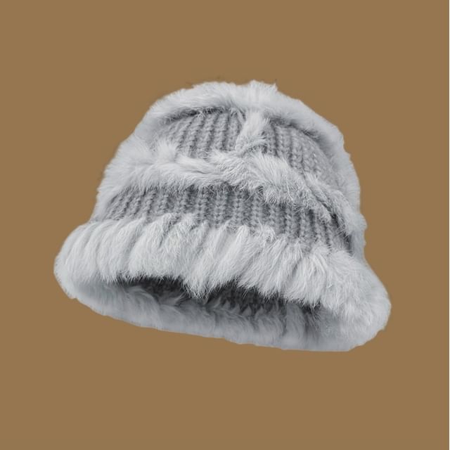 4-4 STUDIO-Fluffy Panel Ribbed Knit Bucket Hat