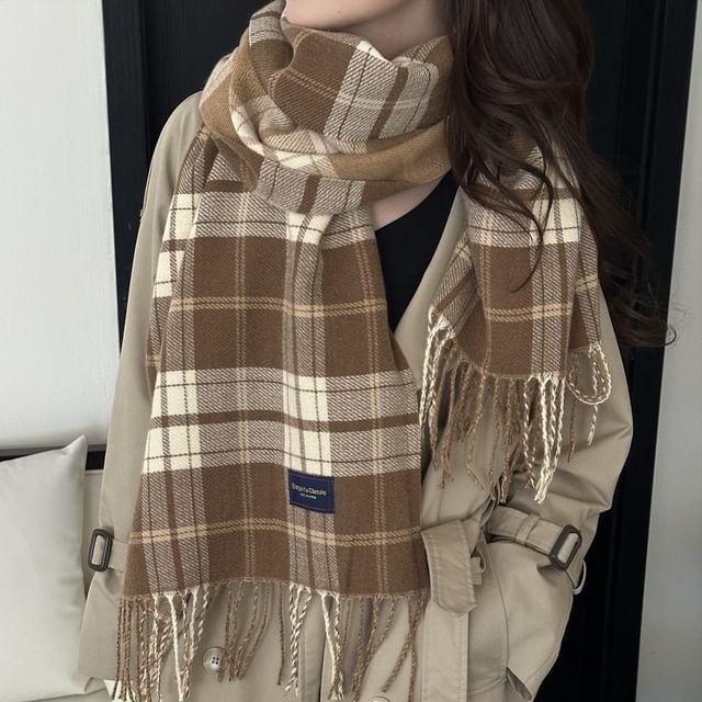 4-4 STUDIO-Plaid Fringed Scarf