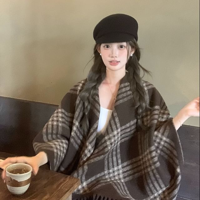 4-4 STUDIO-Plaid Fringed Shawl