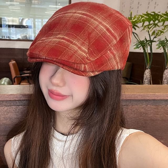4-4 STUDIO-Plaid Newsboy Cap