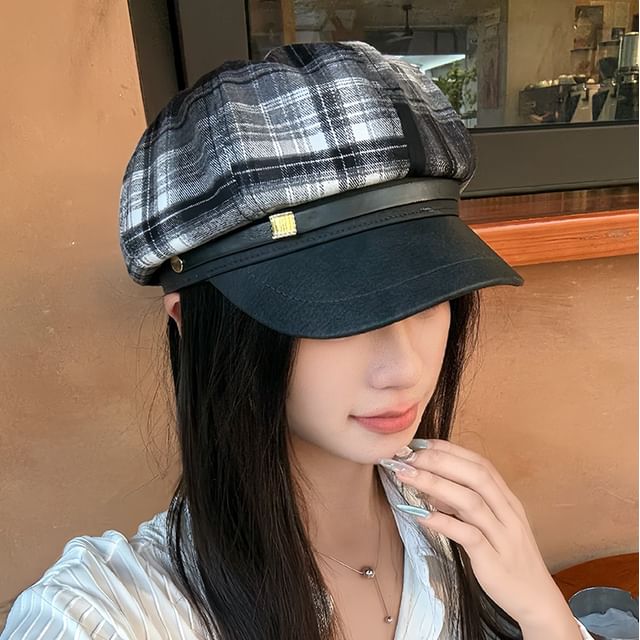 4-4 STUDIO-Plaid Newsboy Cap