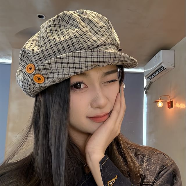 4-4 STUDIO-Plaid Newsboy Cap