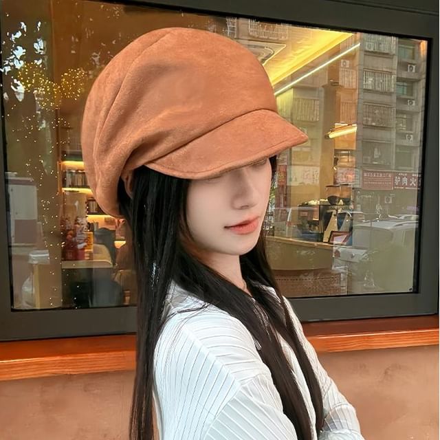 4-4 STUDIO-Plain Faux Suede Newsboy Cap