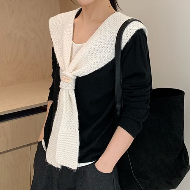 4-4 STUDIO-Plain Knit Triangle Scarf