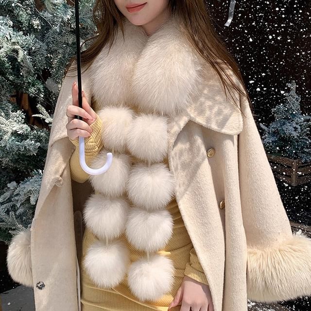 4-4 STUDIO-Pom Pom Faux Fur Scarf