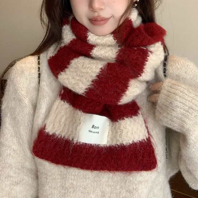 4-4 STUDIO-Striped Knit Scarf