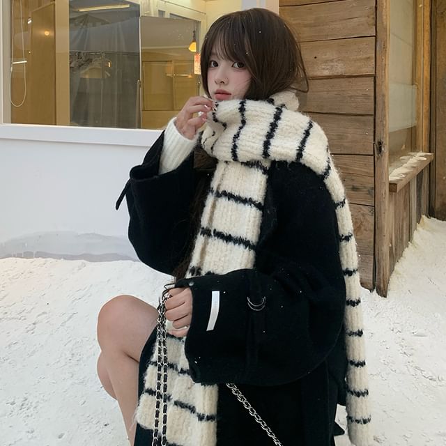 4-4 STUDIO-Striped Knit Scarf