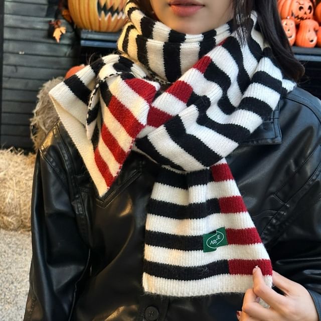 4-4 STUDIO-Striped Knit Scarf