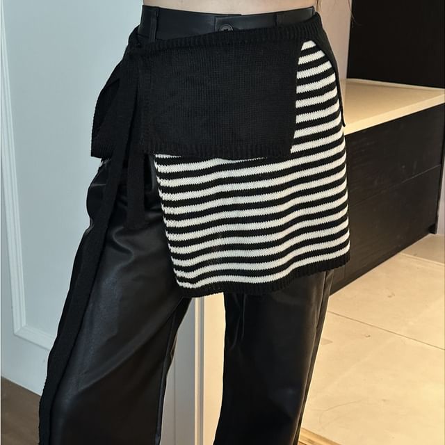 4-4 STUDIO-Striped Knit Wrap Skirt
