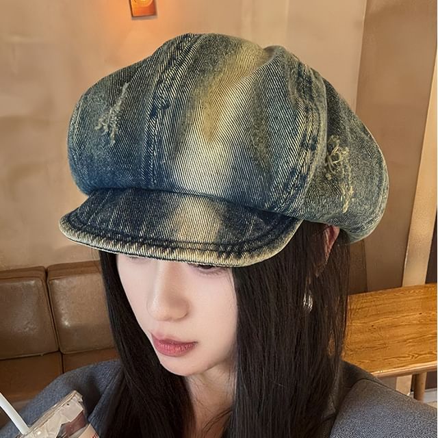 4-4 STUDIO-Washed Denim Newsboy Cap