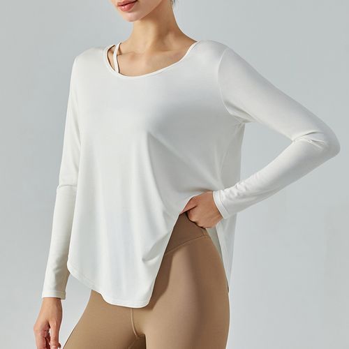 Long-Sleeve Plain Asymmetrical Sports T-Shirt