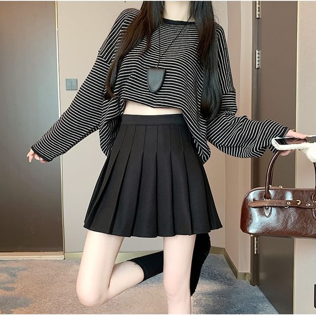 Sienne-High Rise Plain Mini Pleated Skirt