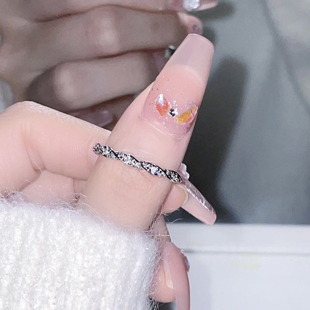 Gaya-Rhinestone Sterling Silver Open Ring