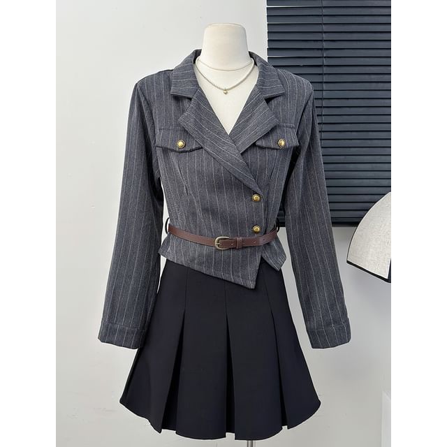 Lemongrass-Asymmetrical Lapel Blazer with Belt