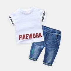 Seashells Kids - Kids Set: Lettering Short-Sleeve T-Shirt + Distressed Embroidered Jeans Seashells Kids - Kids Set: Lettering Short-Sleeve T-Shirt + Distressed Embroidered Jeans