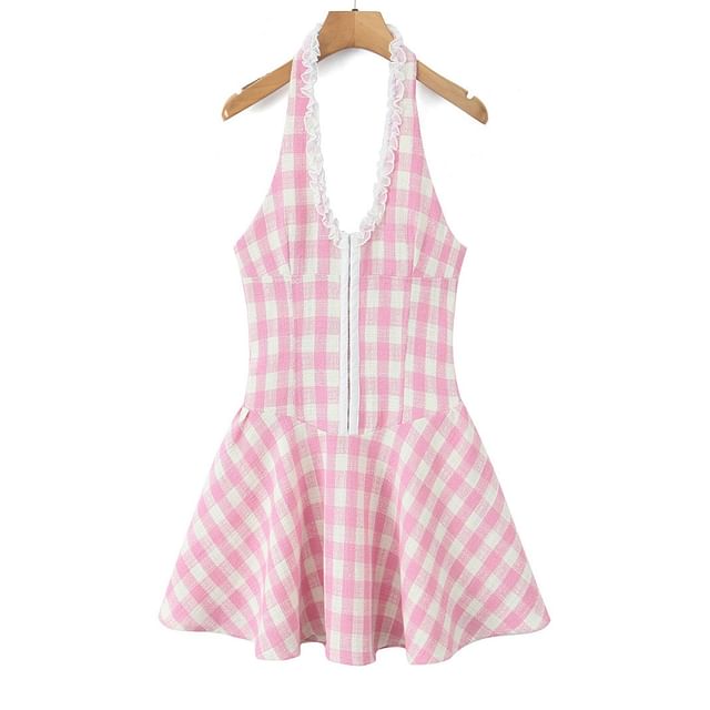 strapless open back dress Checkered Cutie Dress, Pink - main image 0