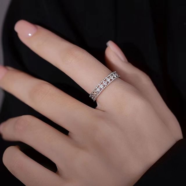 Toinianimos-Rhinestone S925 Sterling Silver Open Ring
