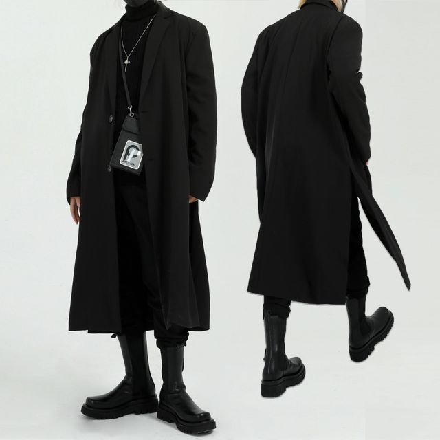 DragonRoad-Lapel Collar Plain Single Breasted Coat