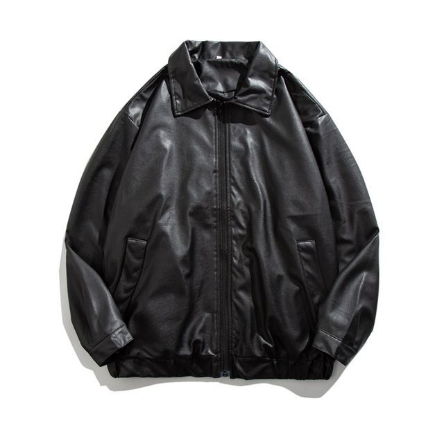 Yelmenor - Collar Plain Faux Leather Zip Jacket | YesStyle