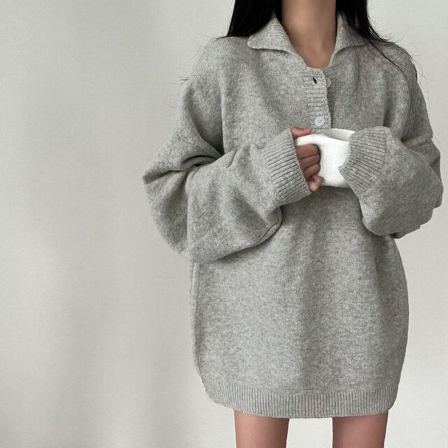 PINPI-Long-Sleeve Plain Knit Dress
