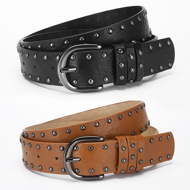 Leatha - Studded Faux Leather Belt | YesStyle display picture 2