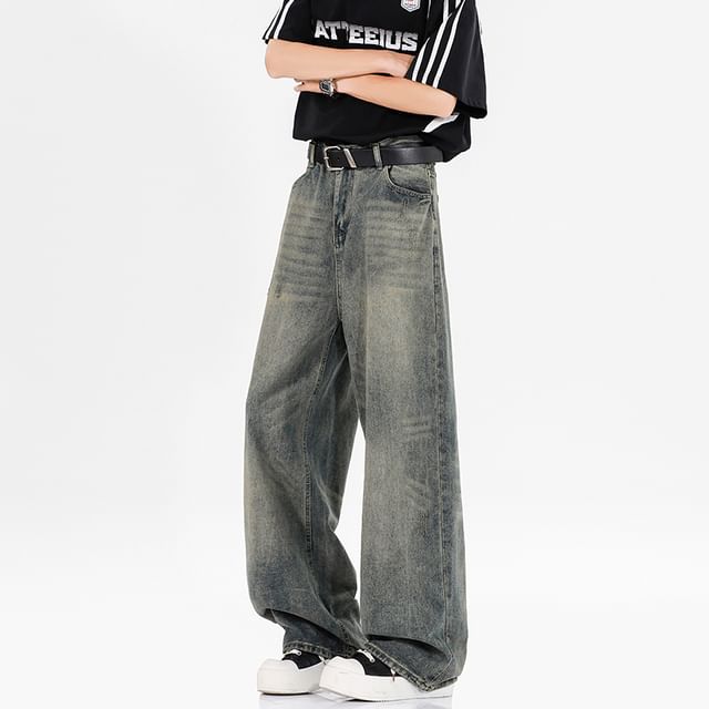 Lorencho-Mid Rise Washed Straight Leg Jeans