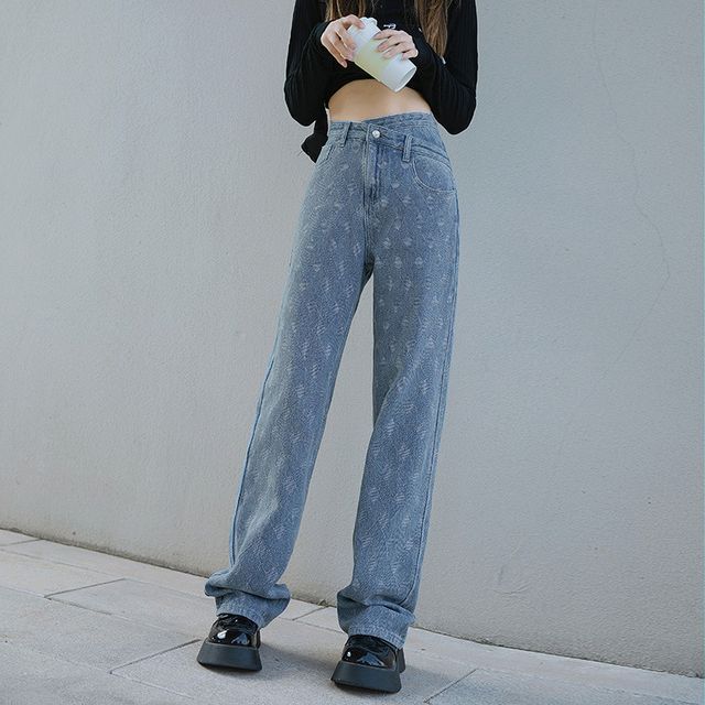 High Waist Asymmetrical Loose Fit Jeans 