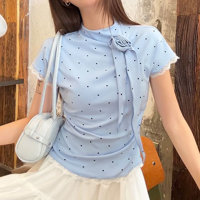 Shopherd-Short-Sleeve Mock Two Piece Dotted Top