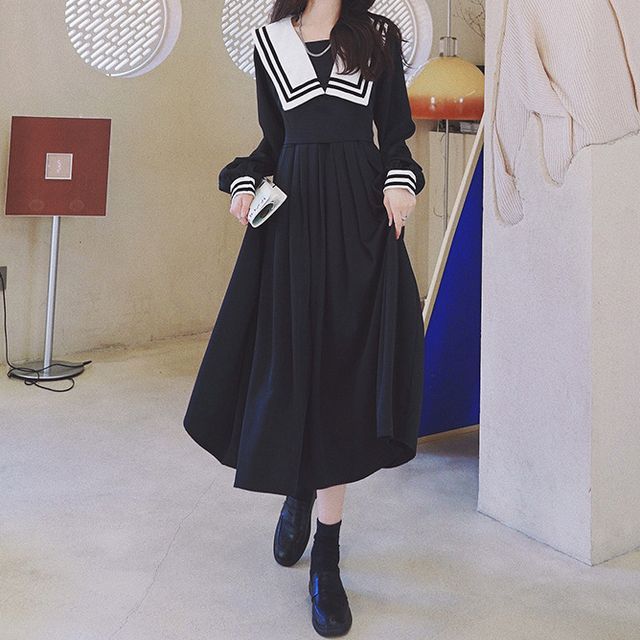 knee length dresses for ladies Madeleine Girl Longsleeve Red Sailor Dress main image 0
