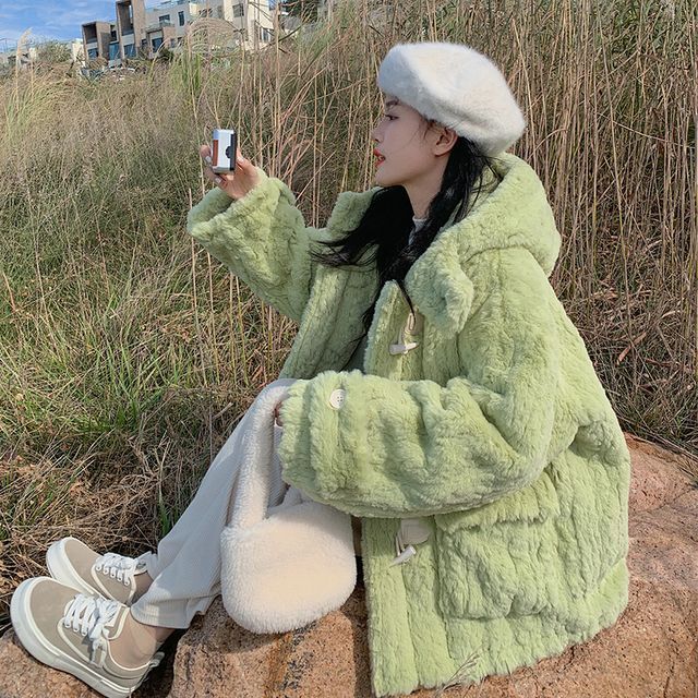 Tzarkozy-Plain Hooded Fleece Toggle Coat