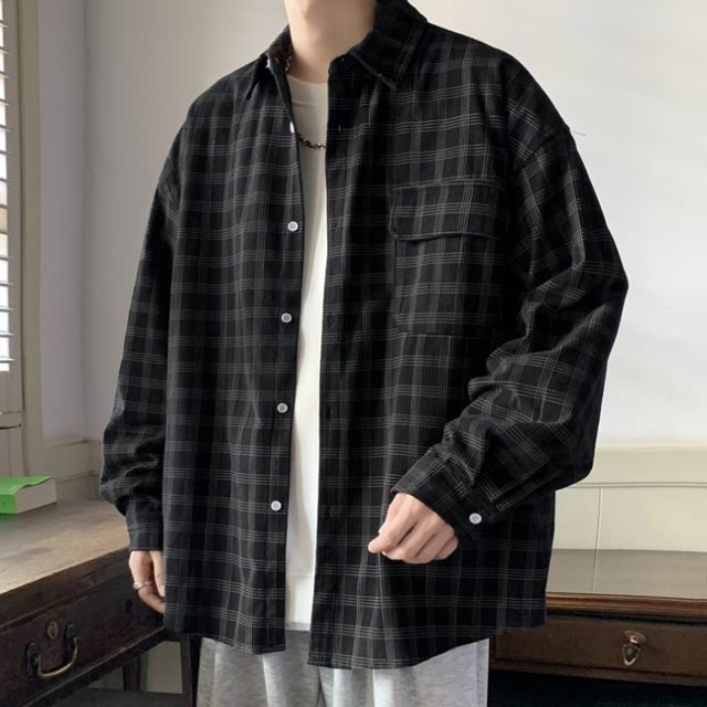 GRAYCIOUS-Long-Sleeve Plaid Shirt