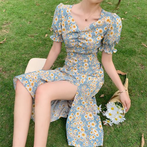 Yako - Short-Sleeve Floral Print A-Line Midi Dress | YesStyle