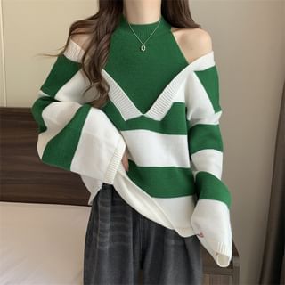 Nilopi Long Sleeve Mock Two Piece Striped Sweater