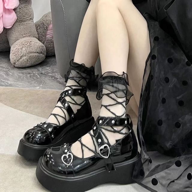 Malnia Home-Ruffle Trim Sheer Socks Set