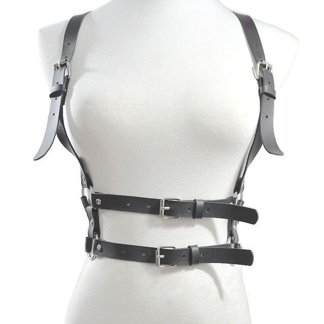 Body Strappy Harness in Black Faux Leather