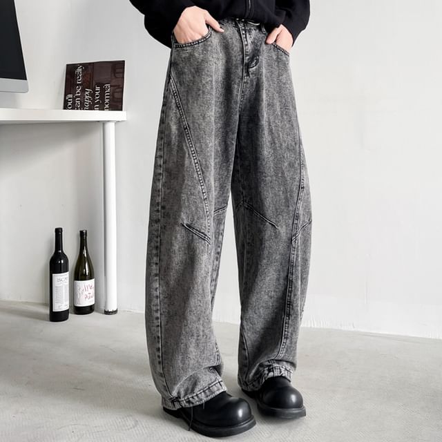 Mimiyox-High Waist Washed Wide Leg Jeans
