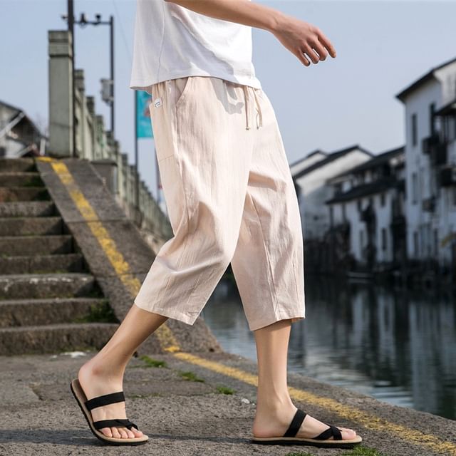 Blueforce-Drawstring Waist Plain Capri Harem Pants