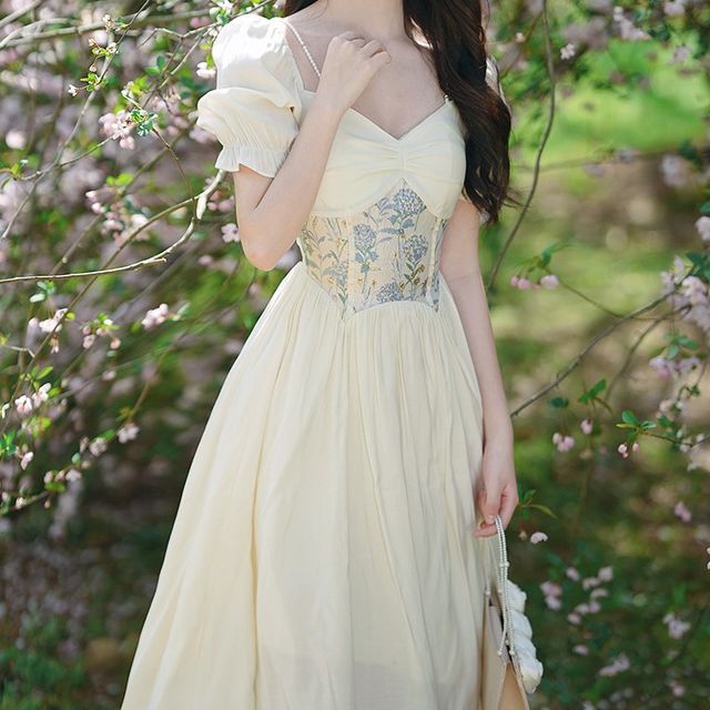 short sleeve corset midi dress Women's Short Sleeve Corset Midi Dress