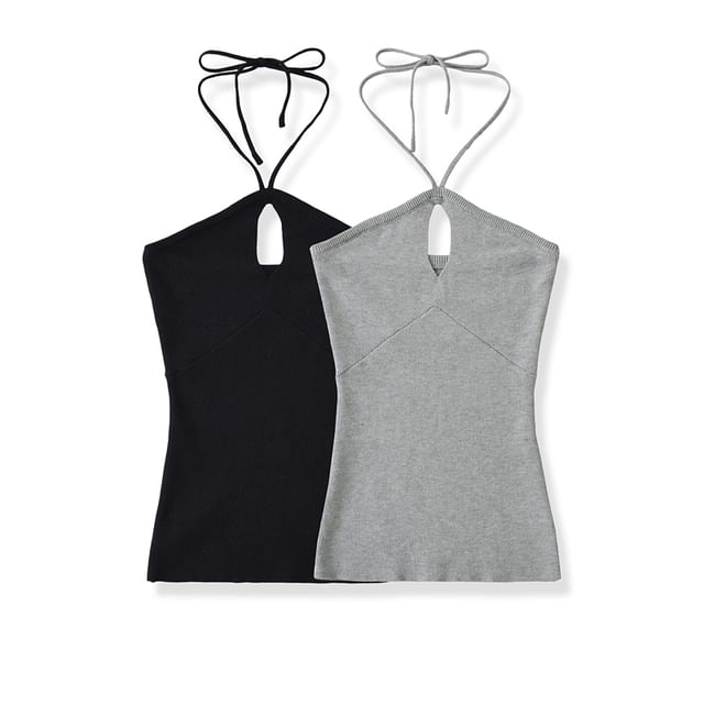 Ulark-Halter Neck Plain Cami Top