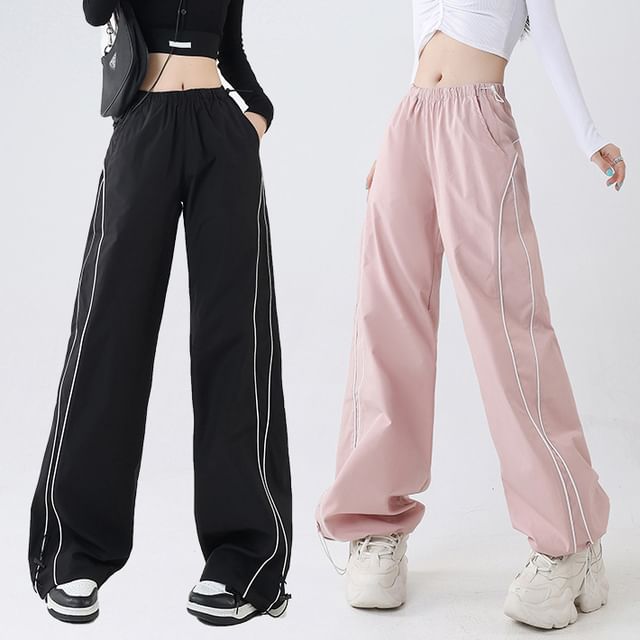 Amyway-Drawstring Waist Contrast Trim Baggy Pants