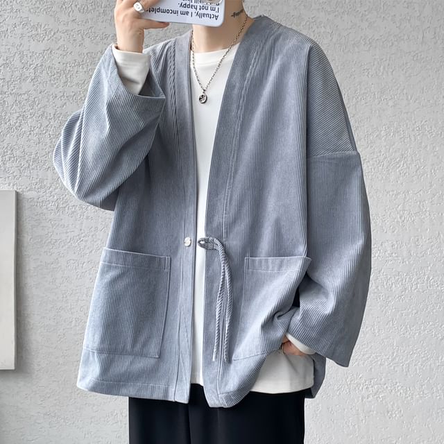 Drawouf-Corduroy Frog Buttoned Jacket