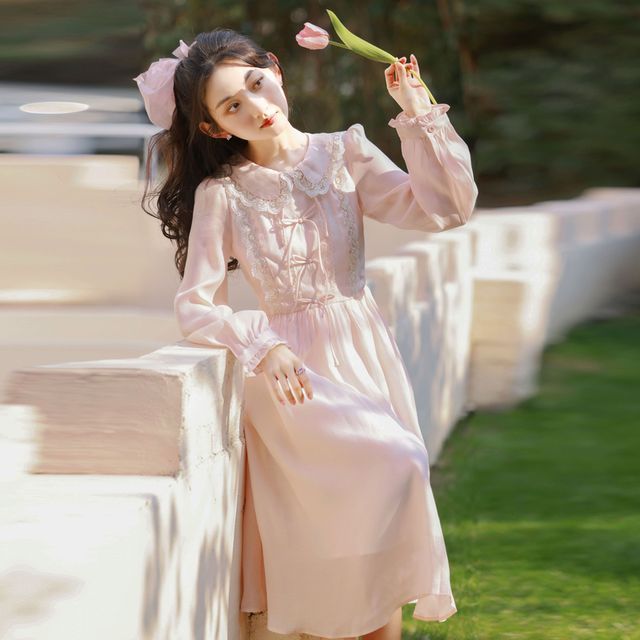 knee length dresses for ladies Kate Puff Sleeve Lace Dress-Dark Green main image 0