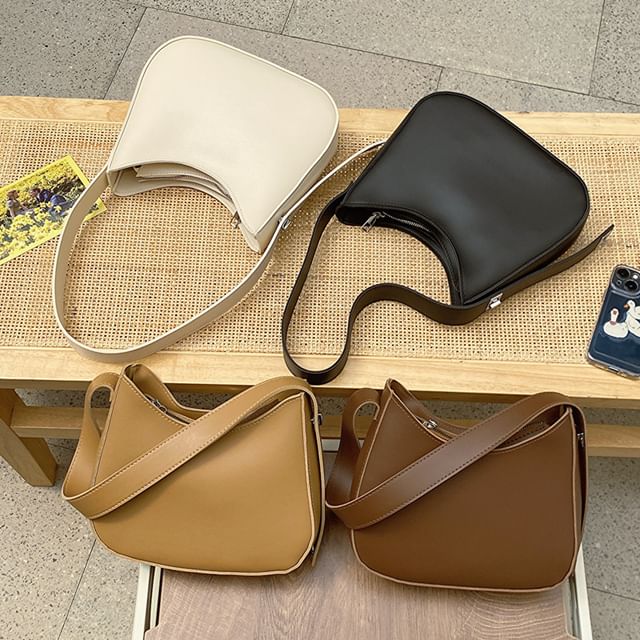 Mulgam-Faux Leather Plain Hobo Bag