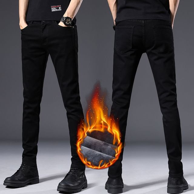 Nataro-Einfarbige mit Fleece gefütterte Skinny-Jeans mit mittlerer Leibhöhe