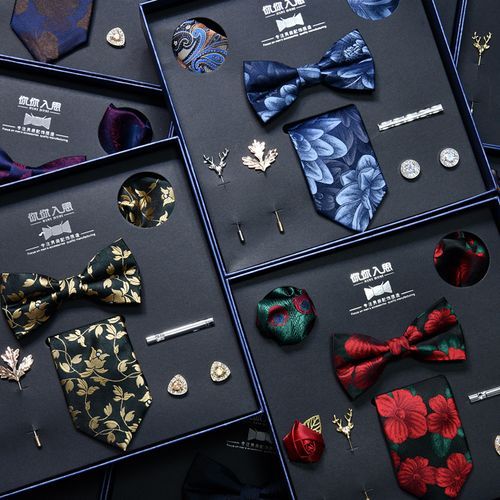 NINIRUSI Set: Neck Tie + Bow Tie + Tie Clip + Cufflinks +