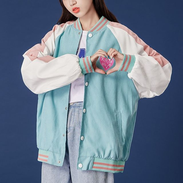 ZENME Color Block Baseball Jacket YesStyle