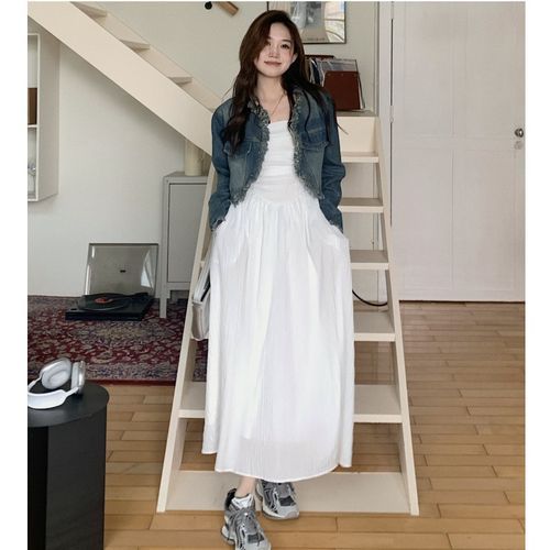 Tube fashion dress with denim jacket